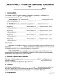 llc operating agreement form 1 1 pdf LLC Operating Agreement Template PDF | Word | Excel