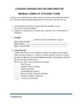 LOUISIANA ADVANCE DIRECTIVE MEDICAL DURABLE POWER OF ATTORNEY FORM pdf Louisiana Advance Health Care Directive Agreement | Medical POA