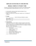 MARYLAND ADVANCE DIRECTIVE MEDICAL DURABLE POWER OF ATTORNEY FORM pdf Maryland Medical Power of Attorney Advance Health Care Directive