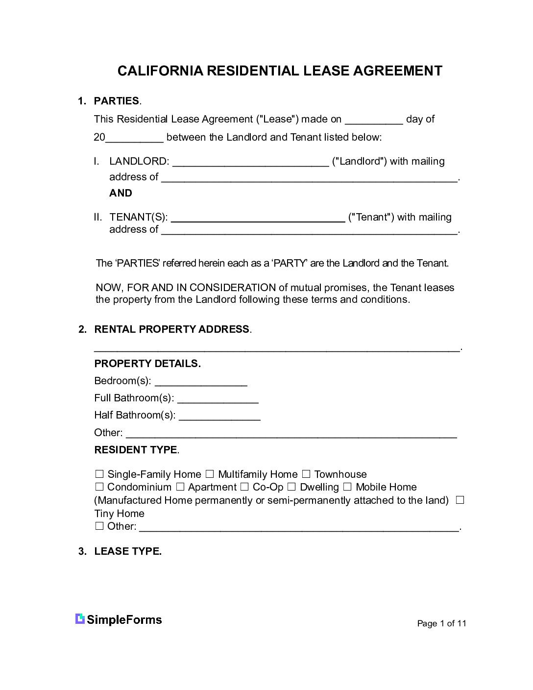 California Rental Lease Agreement Templates 6 PDF WORD PDF 