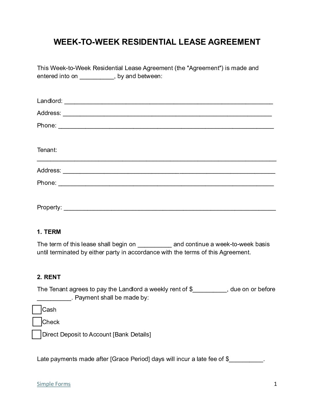 Weekly-lease-Agreement-Template