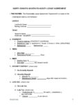 A black-and-white North Dakota Month-to-Month Lease Agreement document featuring sections for party names, property address, terms, security deposit, late fees, rental details, and checkboxes with blank lines.