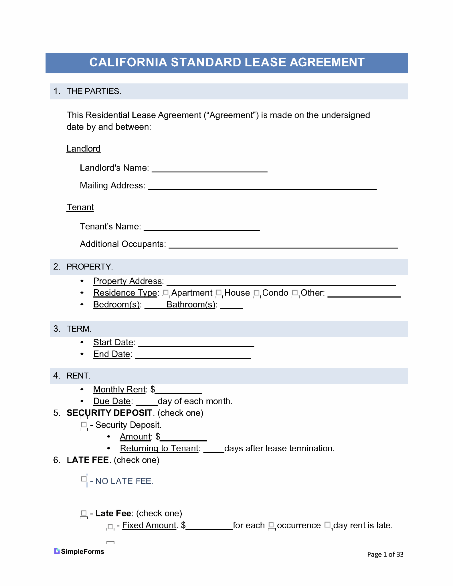 Free California Rental Lease Agreement Templates (PDF & WORD)