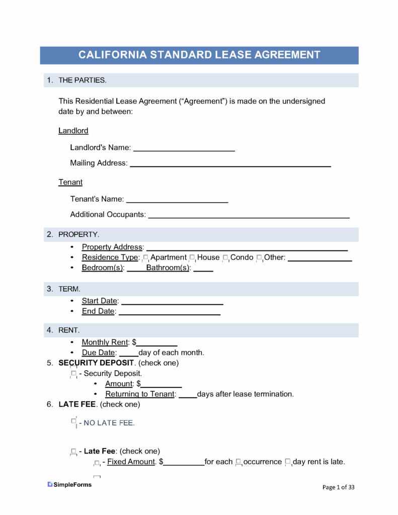 Free California Rental Lease Agreement Templates (PDF & WORD)