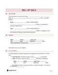 A Generic Bill of Sale template with sections for parties, vehicle details (make, model, year, VIN, mileage), and payment options including cash, trade, or gift. Ideal as a bill of sale for car transactions. Titled “Bill of Sale.”.