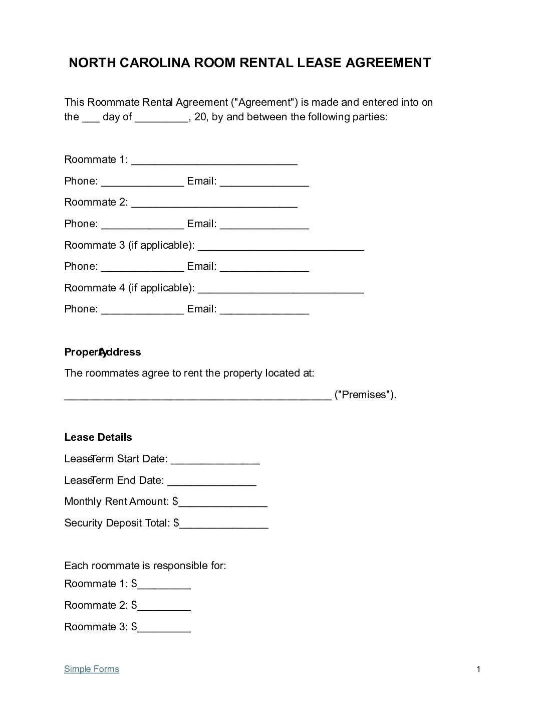 North-Carolina-Roommate-Rental-Lease-Agreement-Template