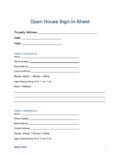 Open House Sign In Sheet form with spaces for property address, date, and time, plus sections for visitor information such as name, contact details, address, buying or selling interest, and agent representation.