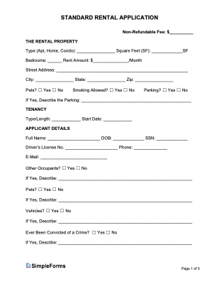 Rental Application Form Sample - Simple Forms